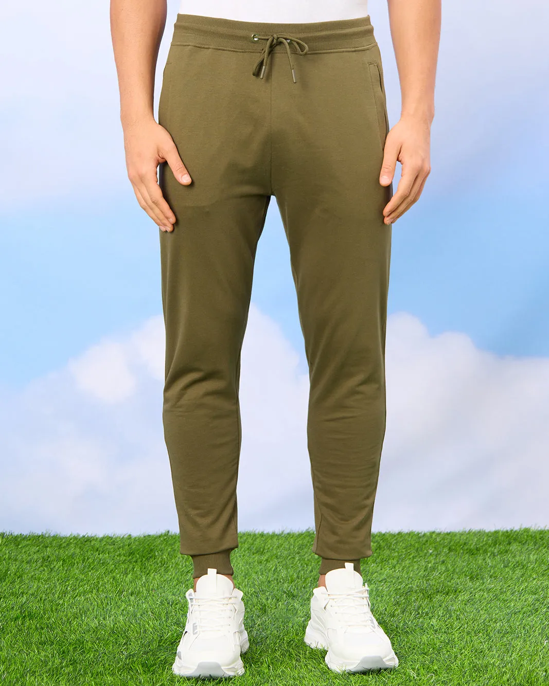 Men Olive Plain Active Pants sold by Redtag