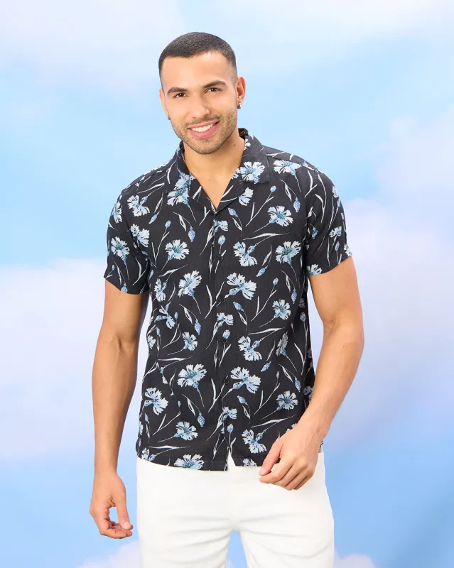 Men Black Printed Casual Shirt sold by Redtag