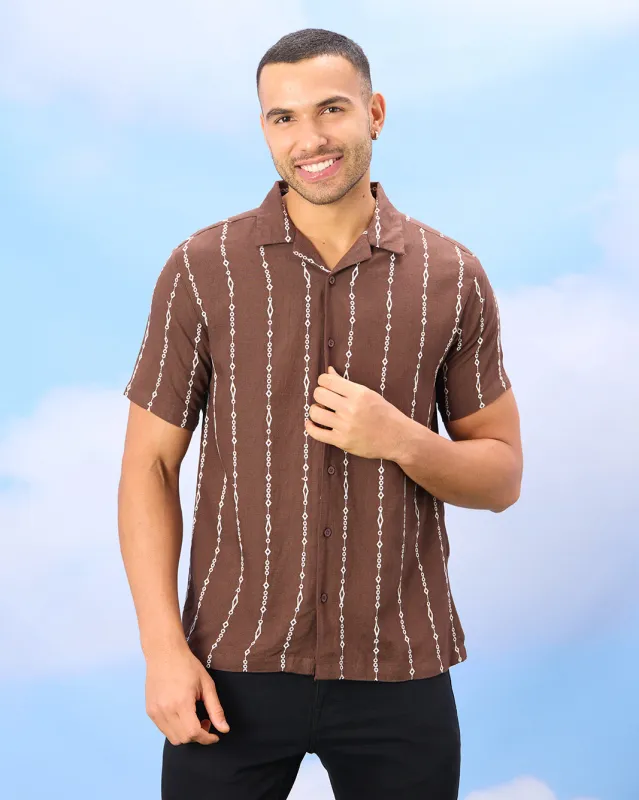 Men Brown Embroidered Casual Shirt sold by Redtag