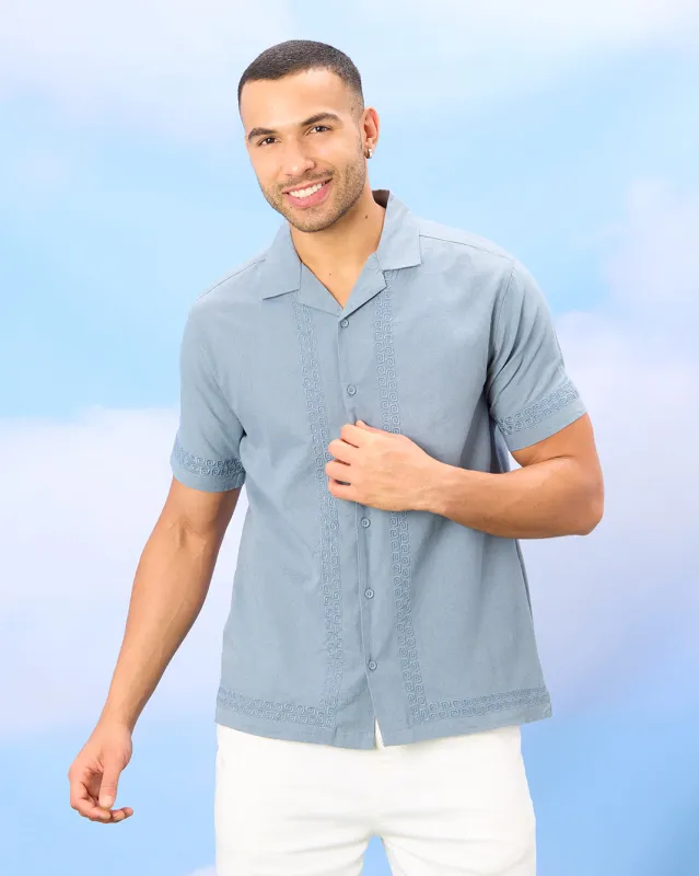 Men Blue Embroidered Shirt sold by Redtag