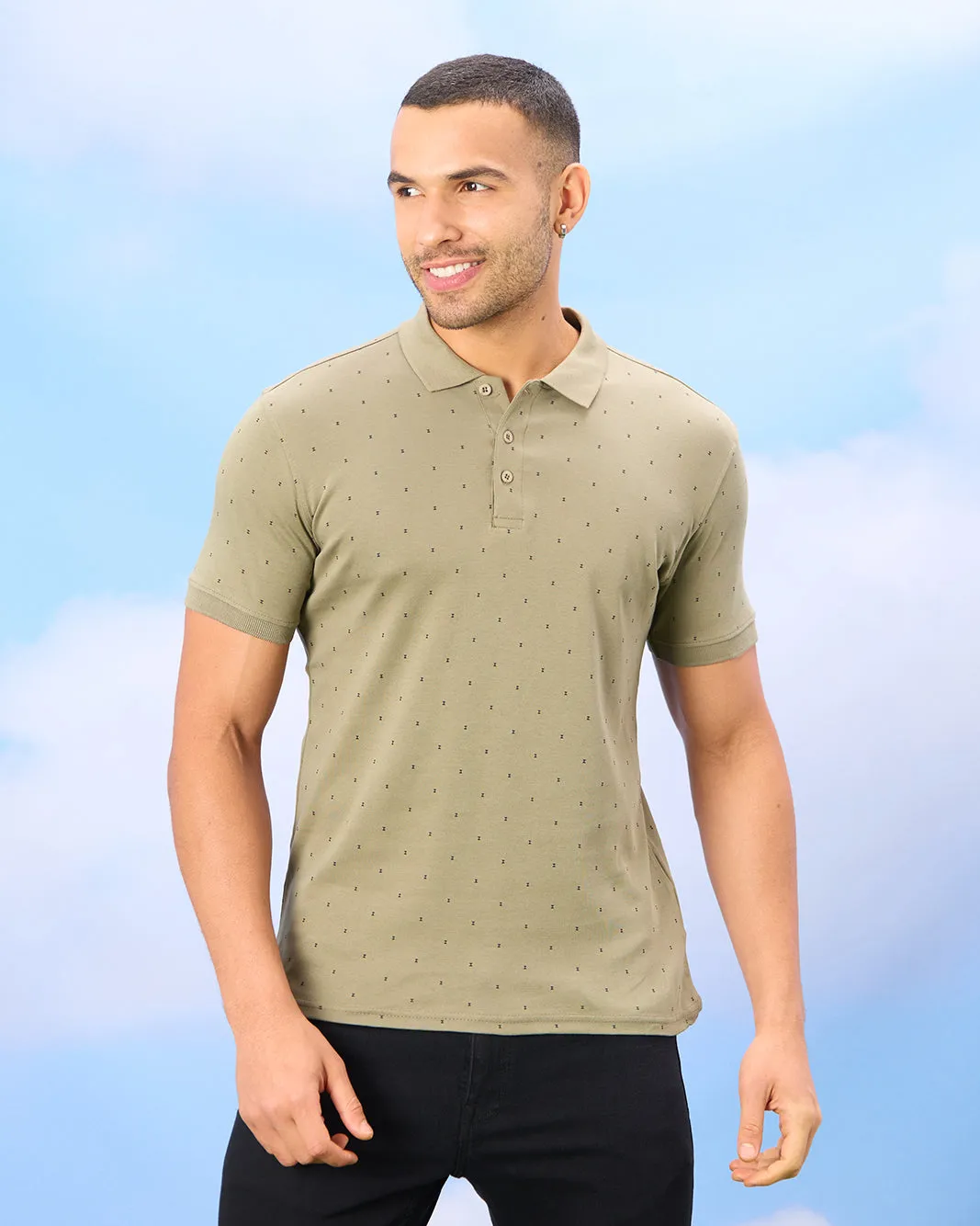 Men Olive Printed Polo Shirt sold by Redtag