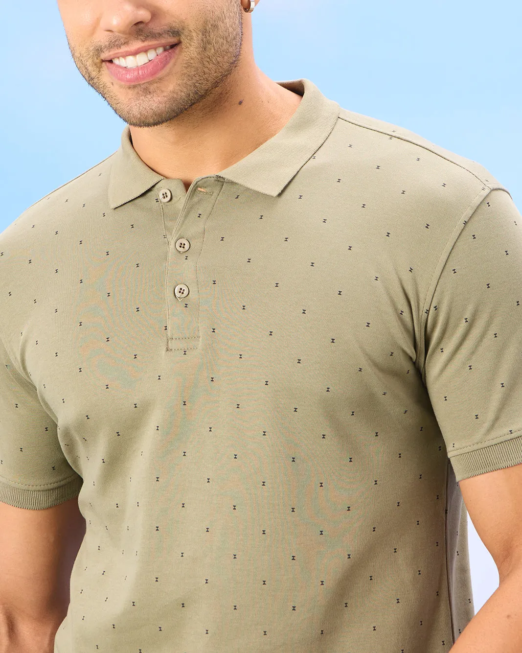 Men Olive Printed Polo Shirt sold by Redtag product image thumbnail 4