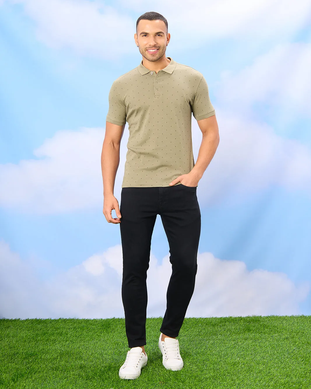 Men Olive Printed Polo Shirt sold by Redtag product image thumbnail 2