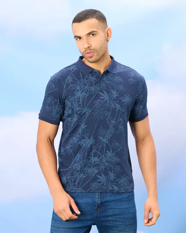 Men Blue Printed Polo Shirt sold by Redtag
