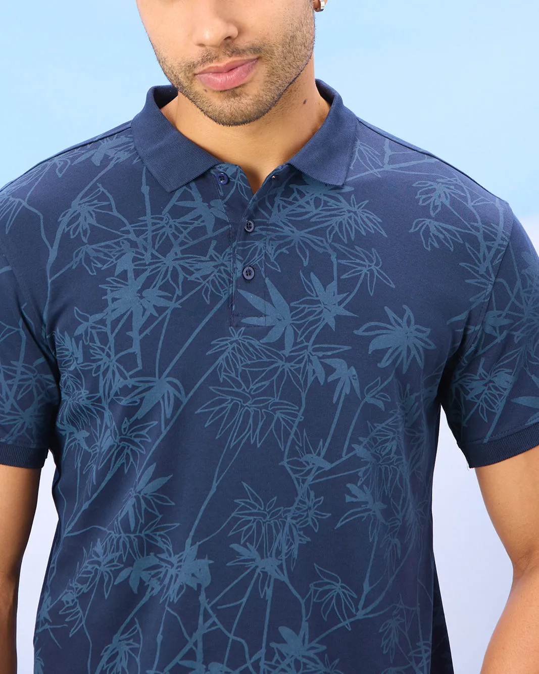 Men Blue Printed Polo Shirt sold by Redtag product image thumbnail 4