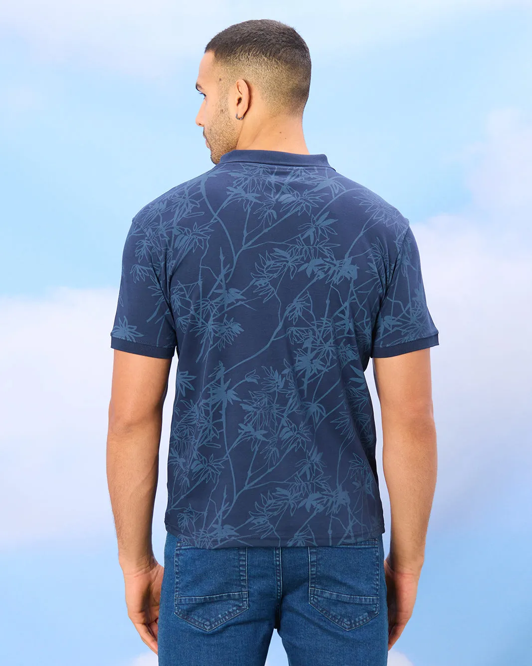 Men Blue Printed Polo Shirt sold by Redtag product image thumbnail 3