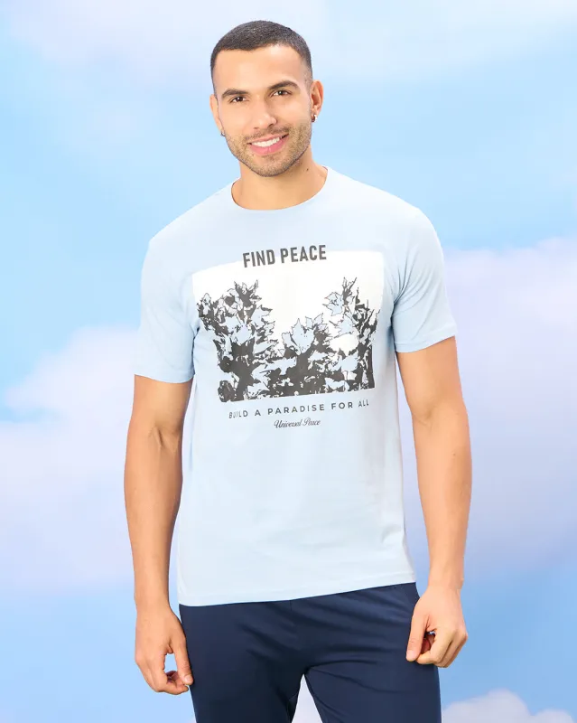 Men Blue Basic Graphic T-shirt sold by Redtag