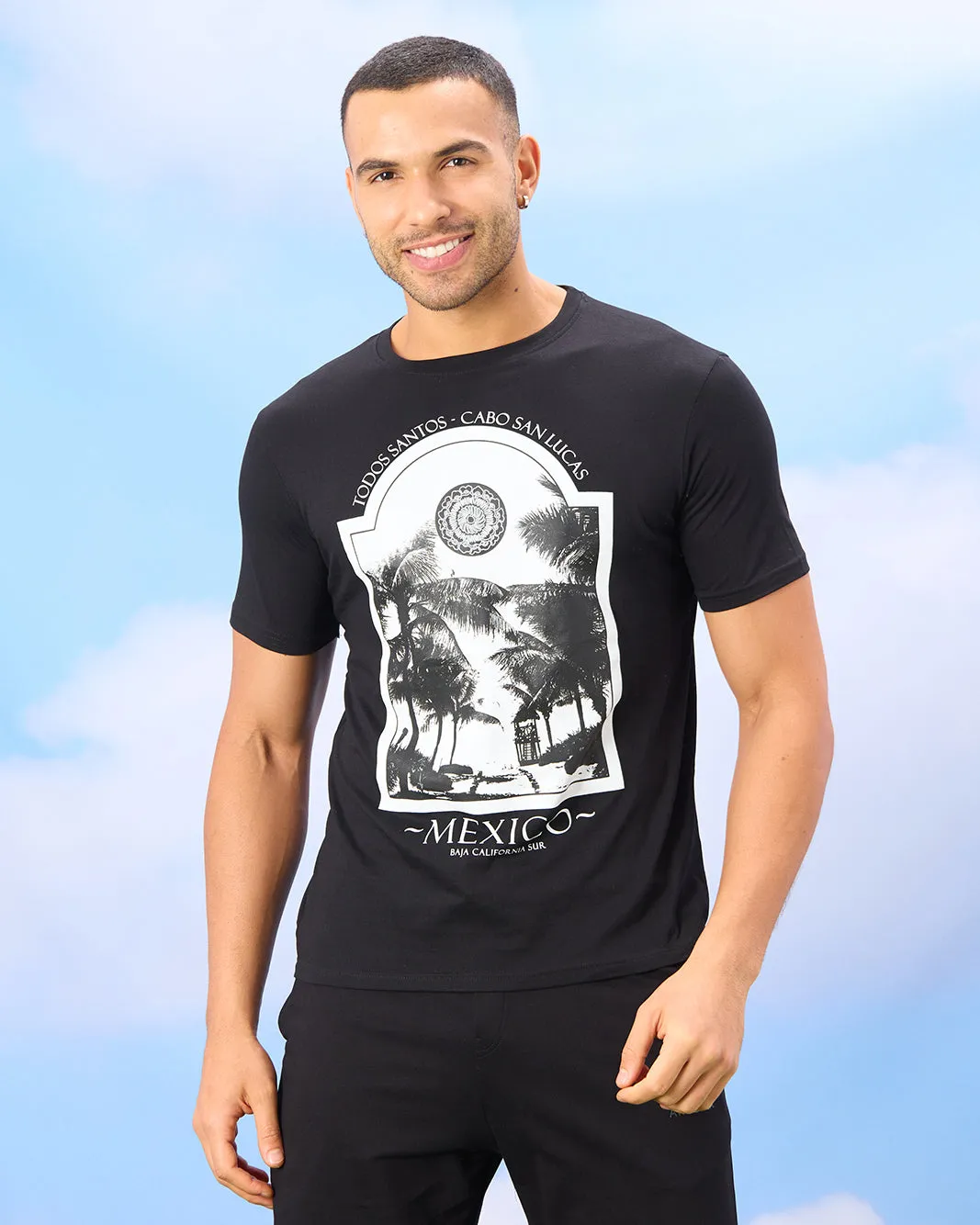 Men Black Basic Graphic T-shirt sold by Redtag