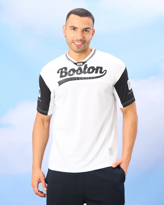 Men Ivory Boston Print Oversized T-Shirt sold by Redtag