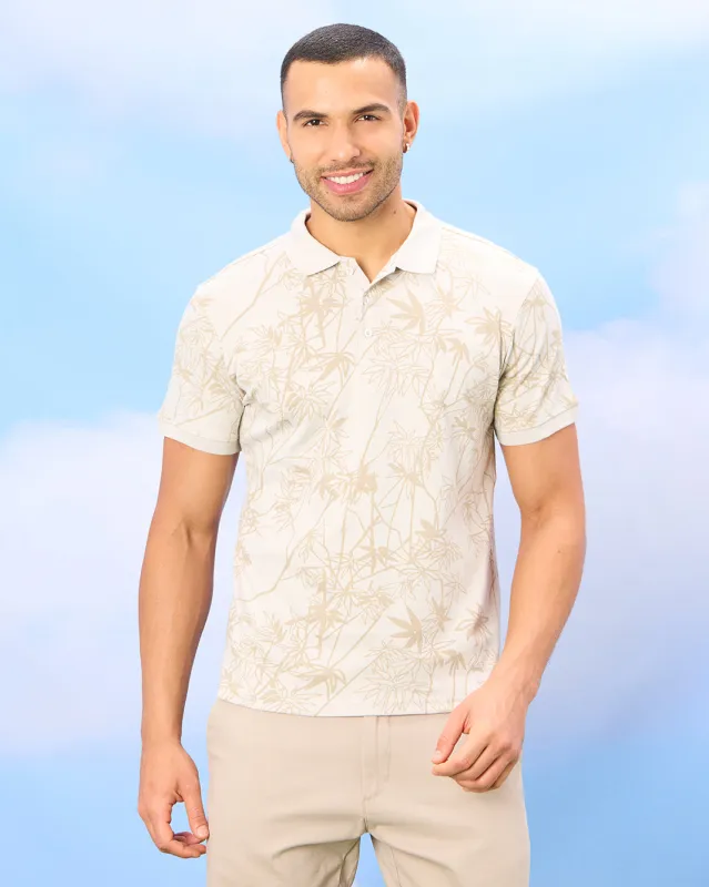 Men Beige Printed Basic Polo Shirt sold by Redtag