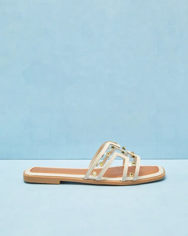 Women Beige With Studs Trim Mule sold by Redtag