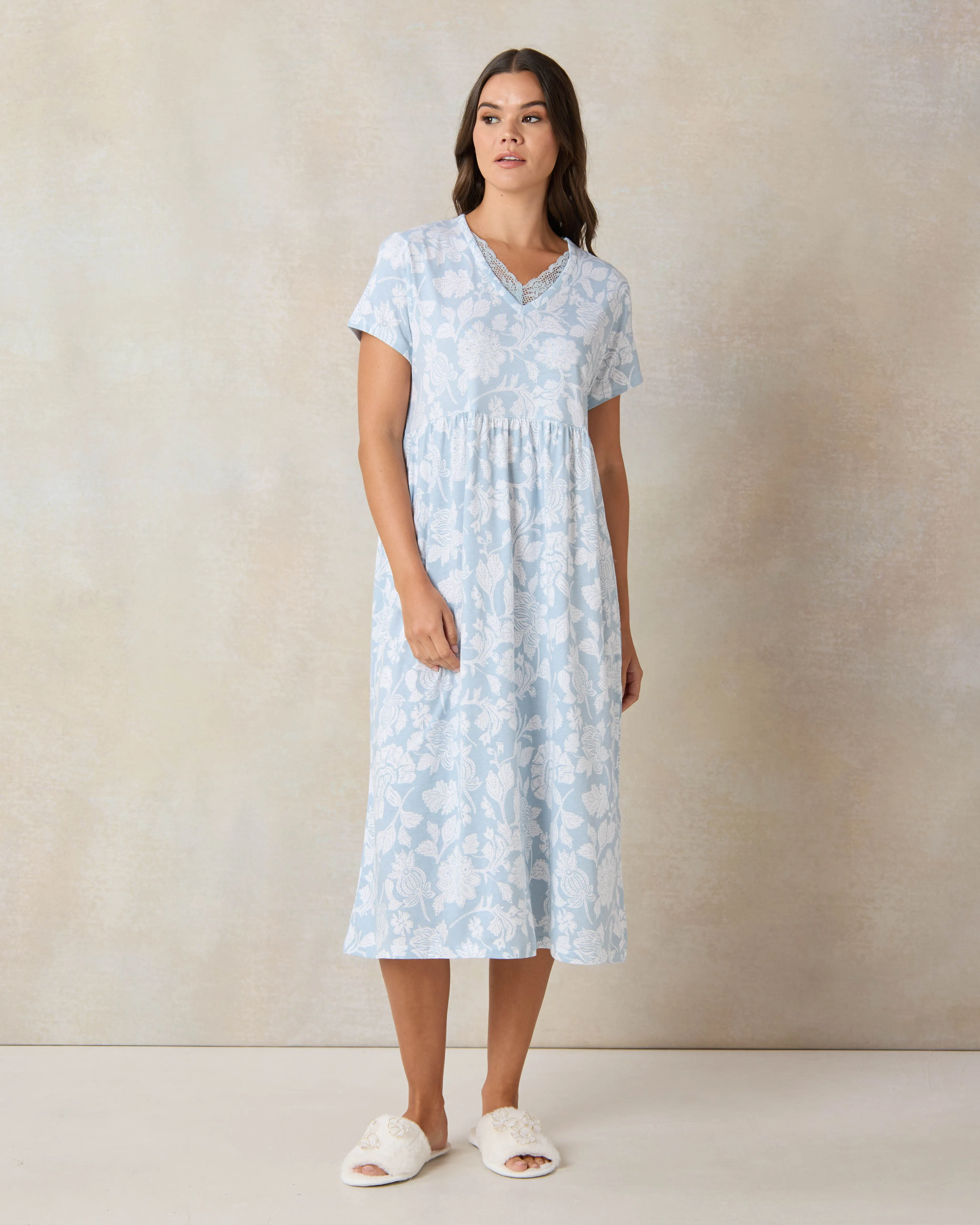 Women Blue Printed Nightgown sold by Redtag