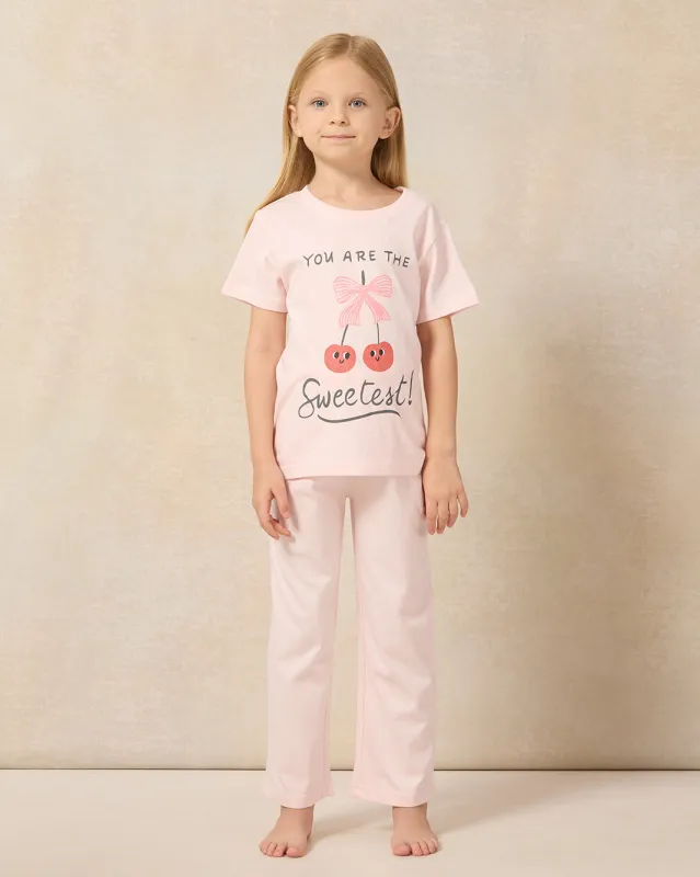 Girls Pink Cherry Printed Pyjama Set (2 Piece) sold by Redtag