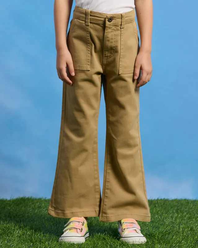 Girls Beige 4 Pockets Twill Flare Fit Casual Trouser sold by Redtag