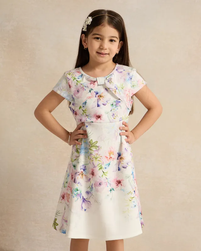 Girls White Printed Dress sold by Redtag