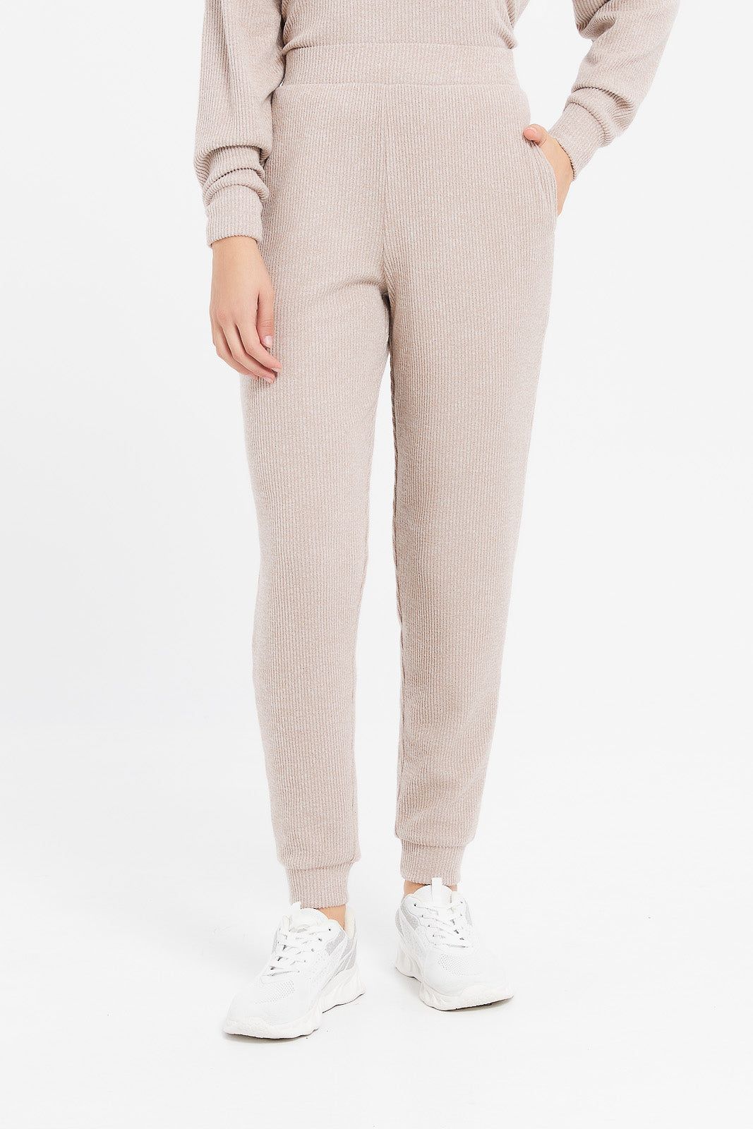 Women Ecru Ribbed Joggers sold by Redtag