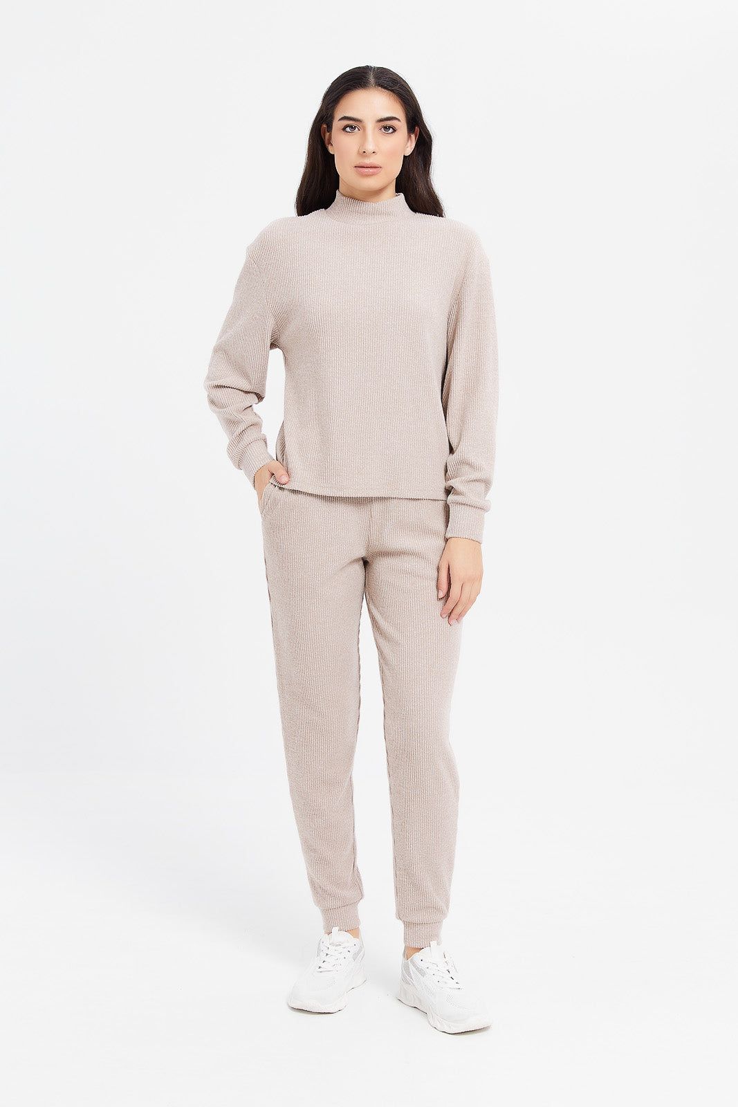 Women Ecru Ribbed Joggers sold by Redtag product image thumbnail 2