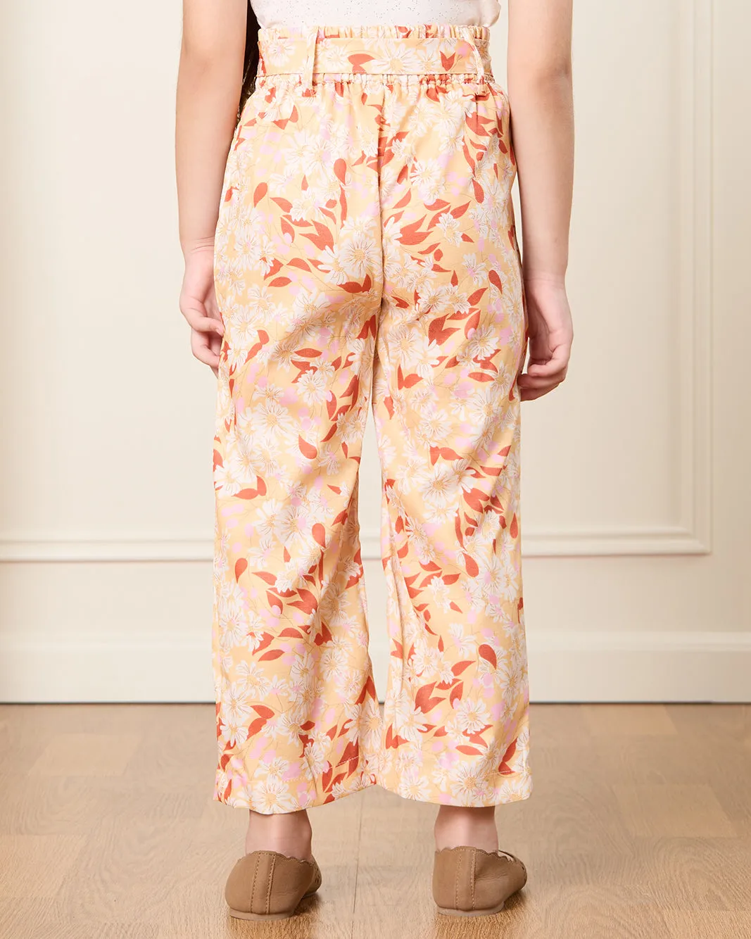 Girls Peach Printed Wide Leg Casual Trouser sold by Redtag product image thumbnail 3