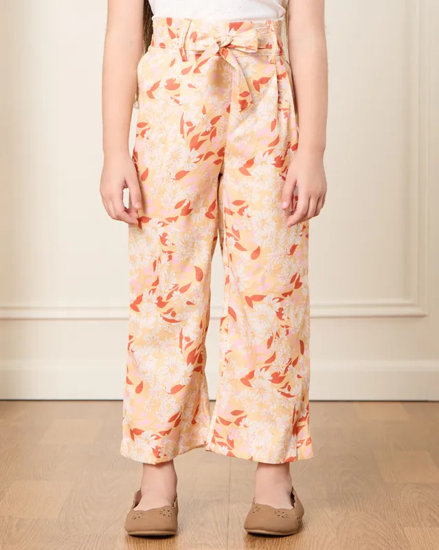 Girls Peach Printed Wide Leg Casual Trouser sold by Redtag