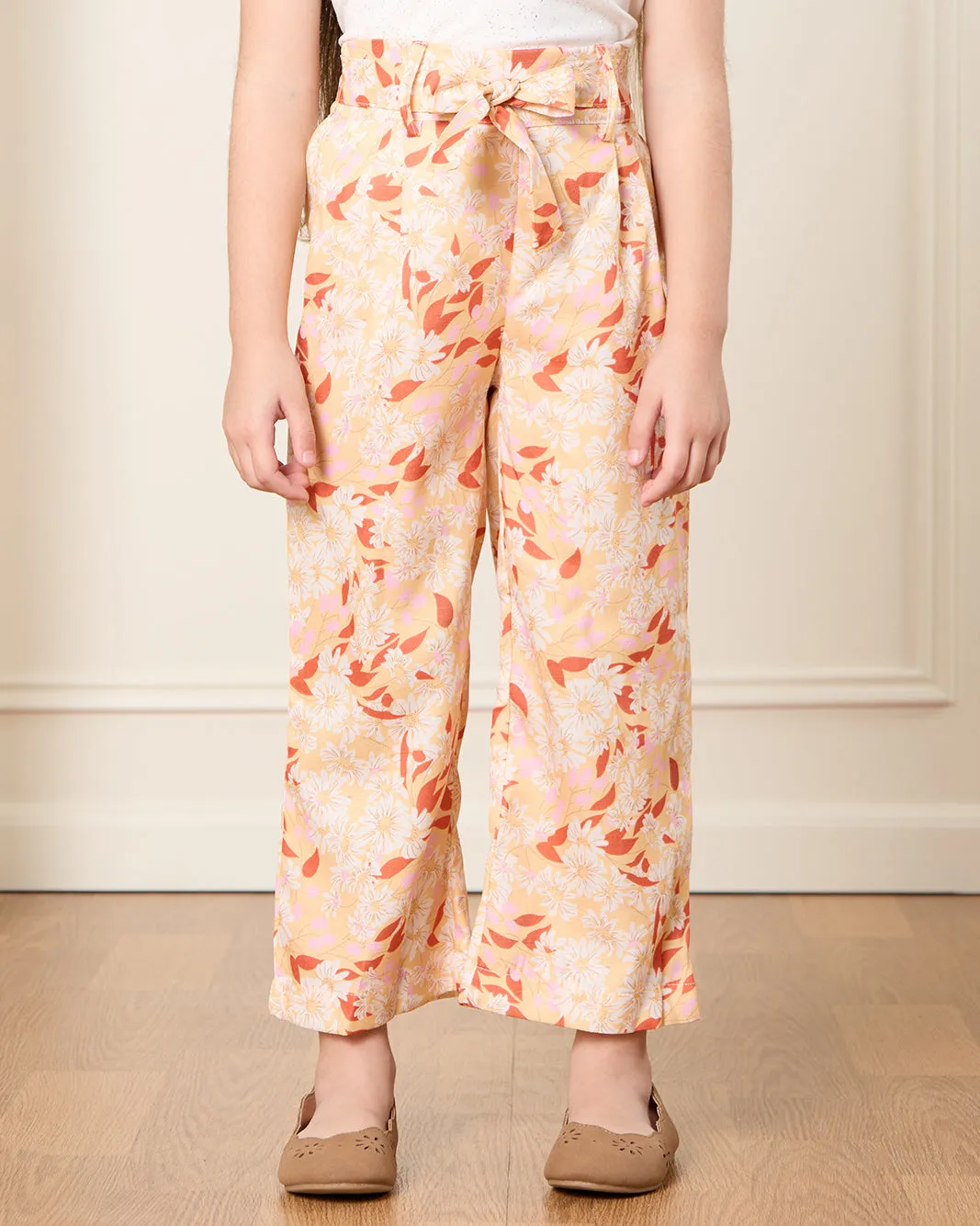 Girls Peach Printed Wide Leg Casual Trouser sold by Redtag