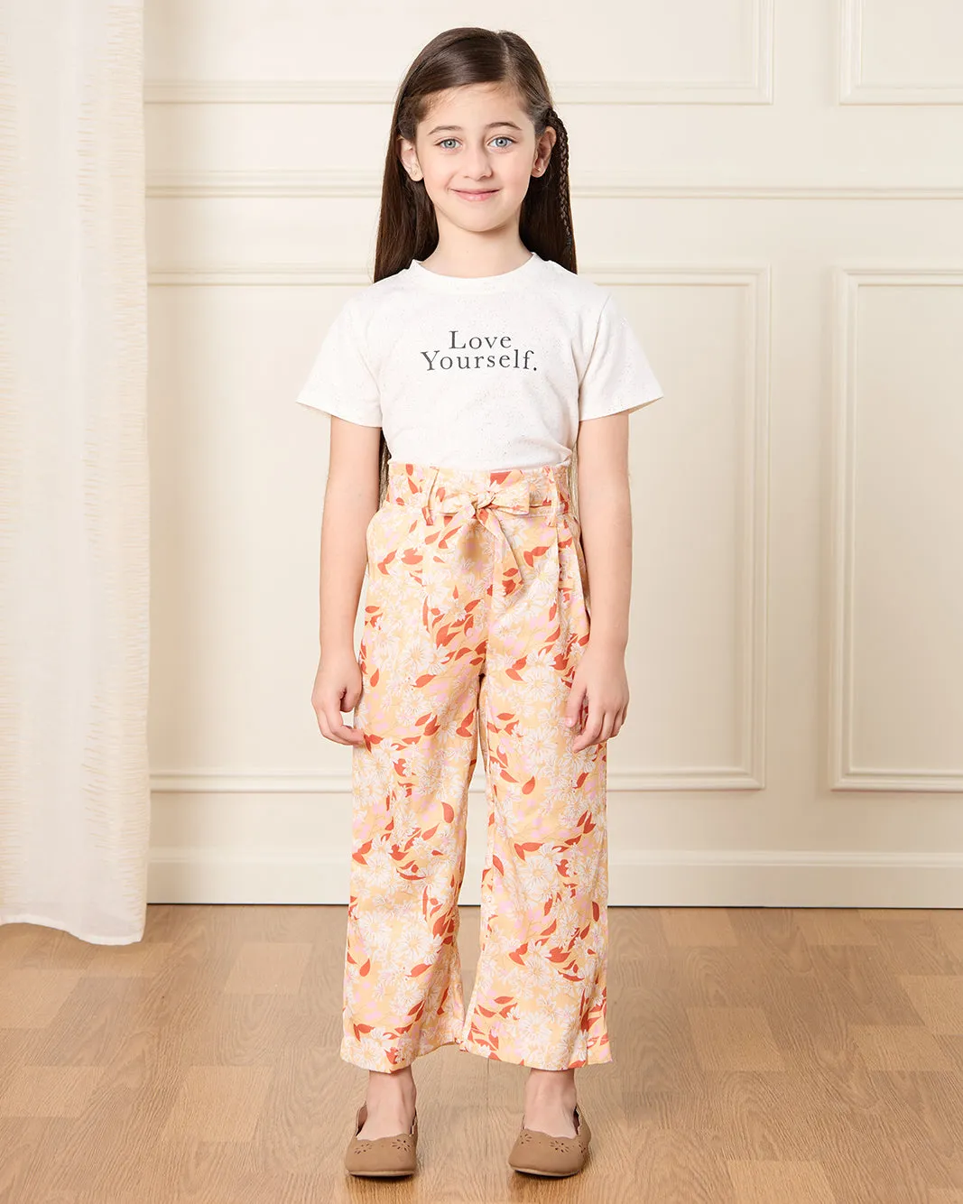 Girls Peach Printed Wide Leg Casual Trouser sold by Redtag product image thumbnail 2
