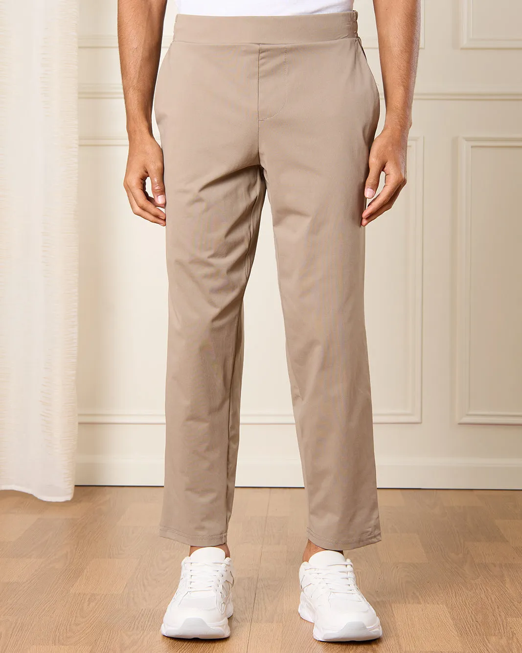 Men Beige Plain Track Pants sold by Redtag