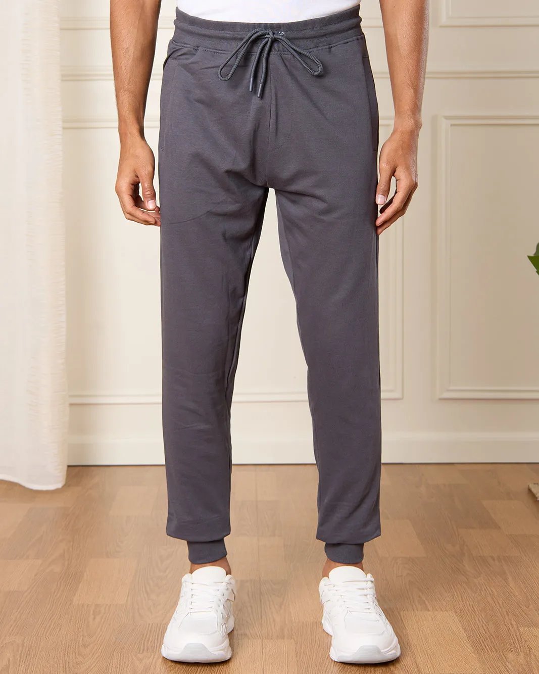 Men Charcoal Plain Active Pants sold by Redtag