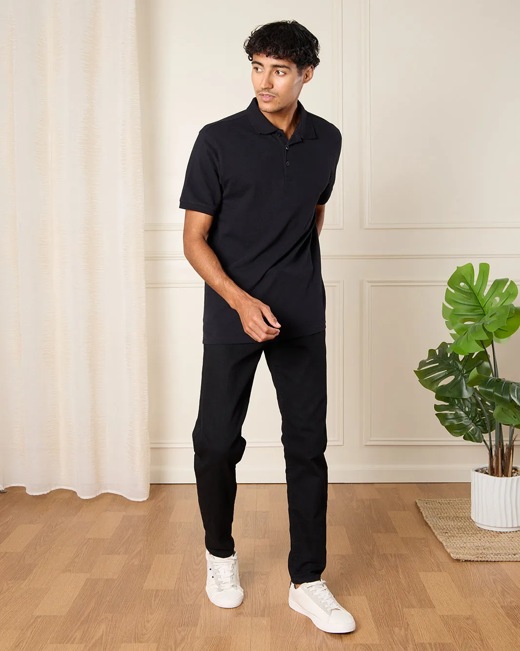 Men Black Plain Basic Polo Shirt sold by Redtag product image thumbnail 2