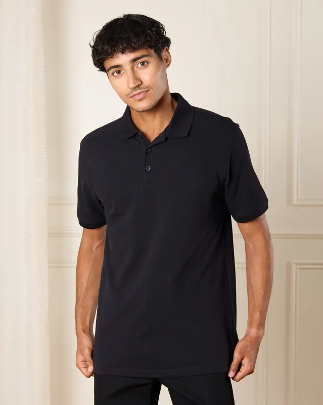 Men Black Plain Basic Polo Shirt sold by Redtag