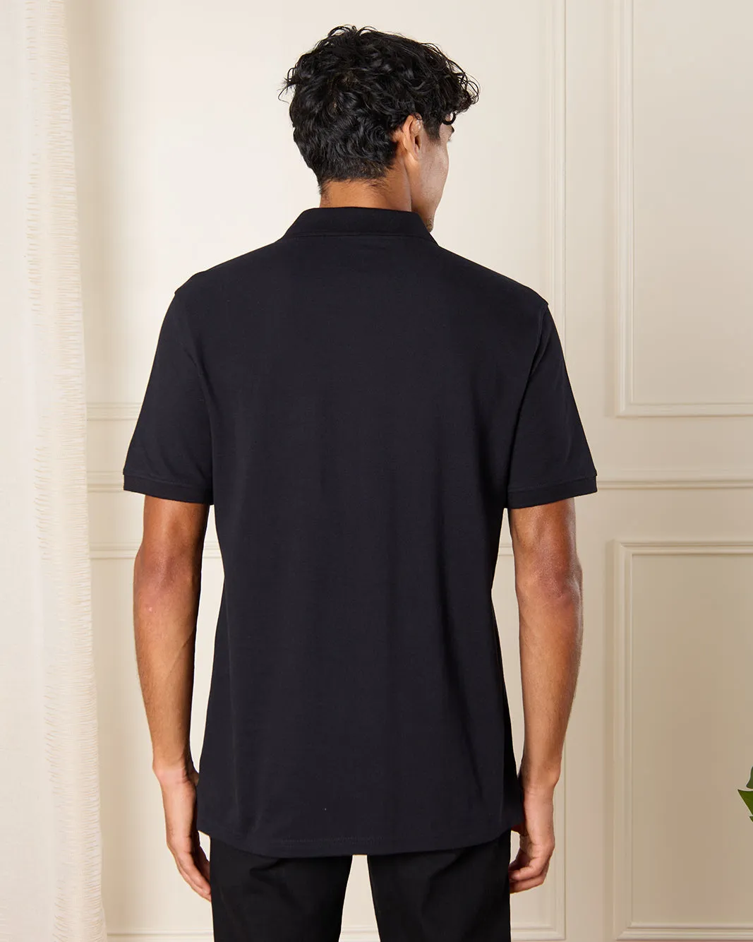 Men Black Plain Basic Polo Shirt sold by Redtag product image thumbnail 3