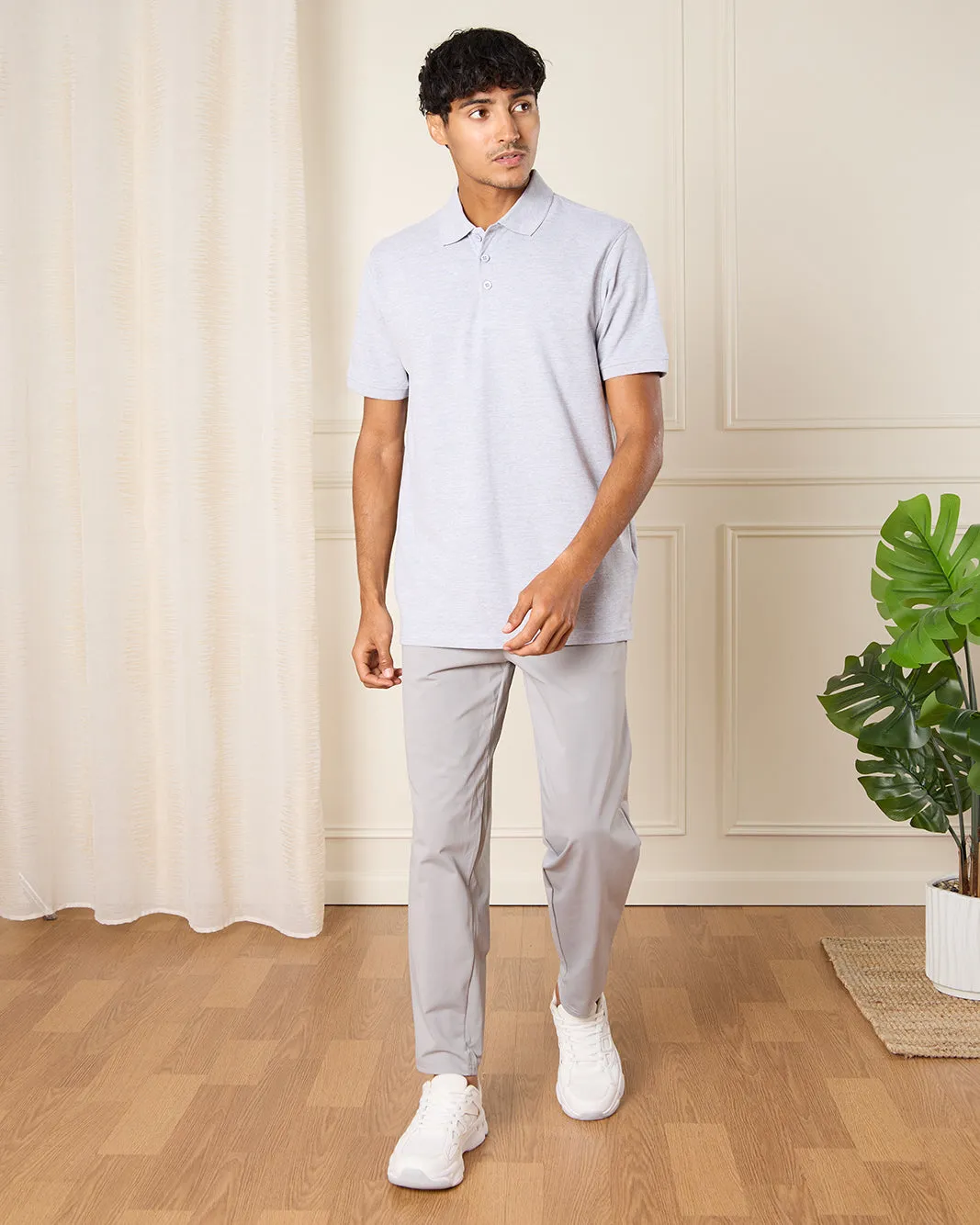 Men Grey Plain Basic Polo Shirt sold by Redtag product image thumbnail 2