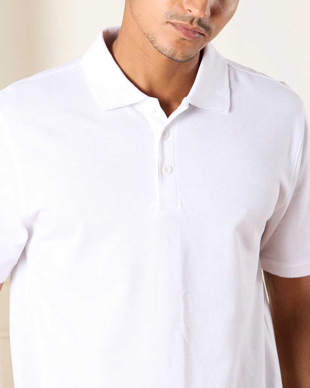 Men White Plain Basic Polo Shirt sold by Redtag product image thumbnail 4