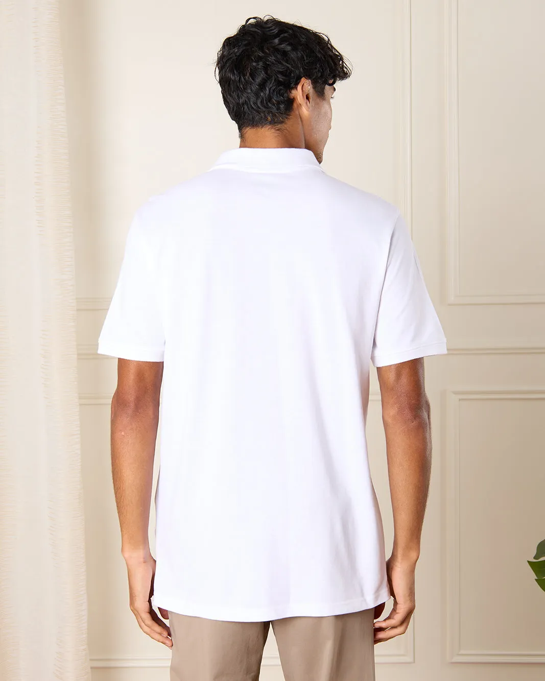 Men White Plain Basic Polo Shirt sold by Redtag product image thumbnail 3