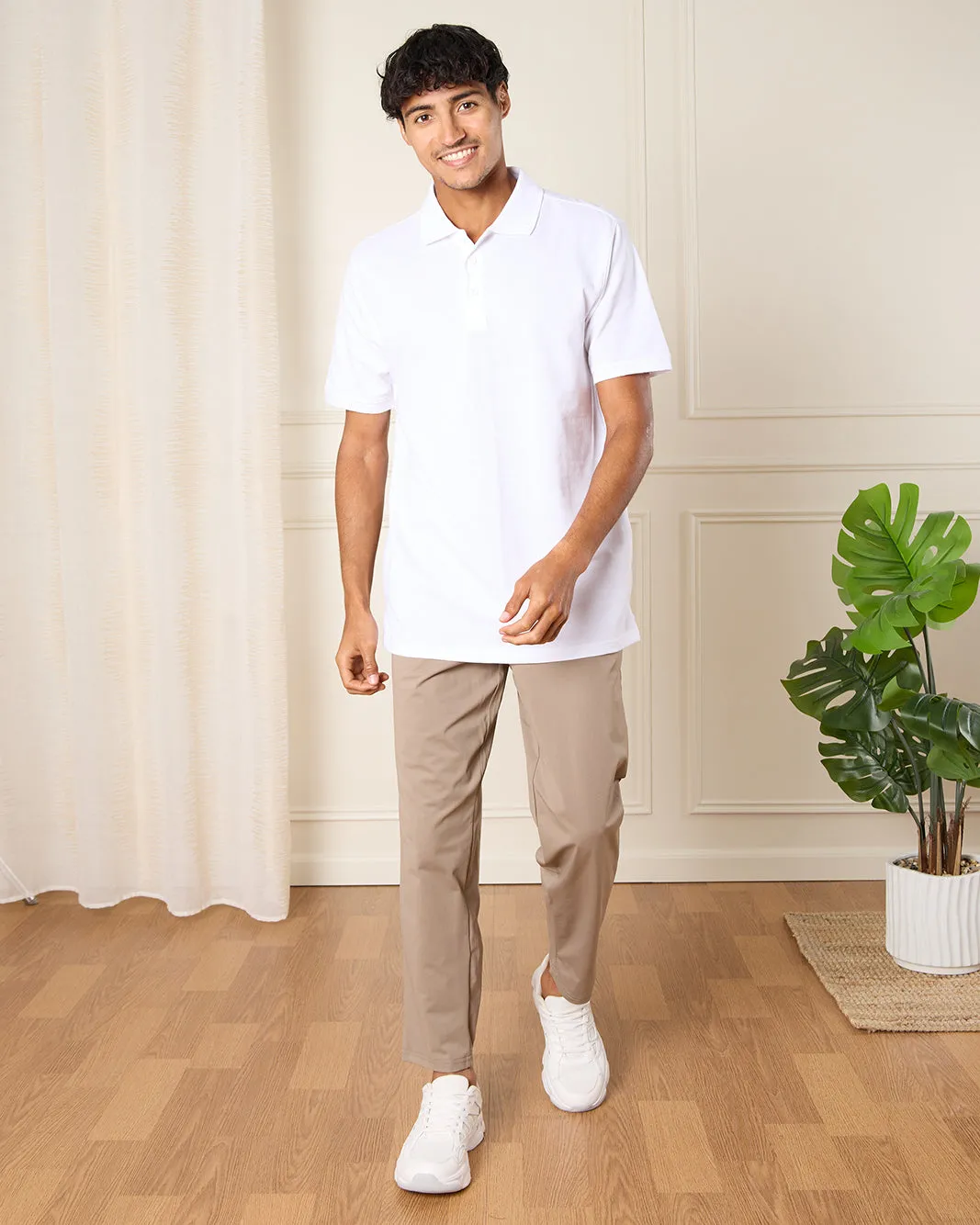 Men White Plain Basic Polo Shirt sold by Redtag product image thumbnail 2