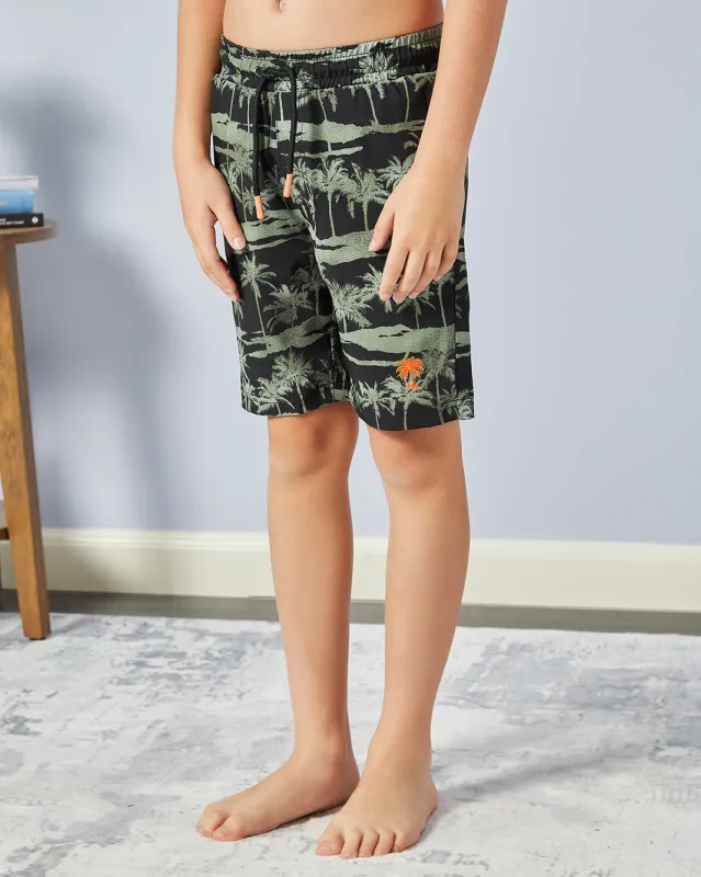 Boys Green Palm Print Swim Shorts sold by Redtag