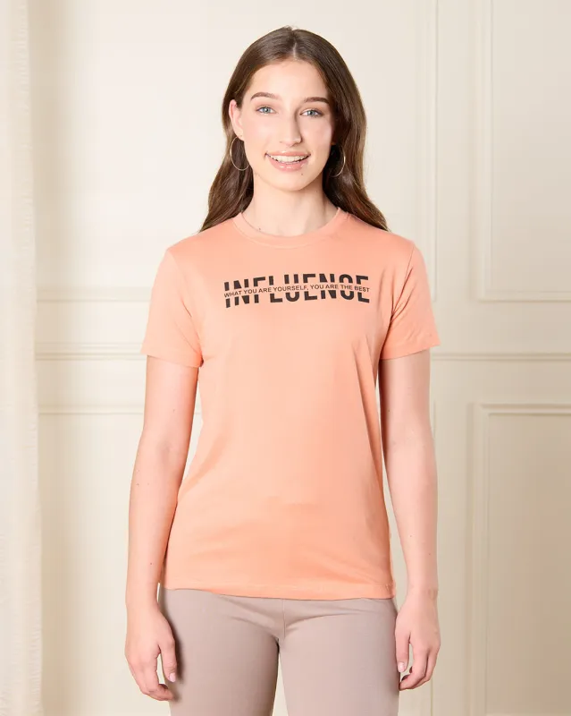 Senior Girls Orange Printed T-Shirt sold by Redtag