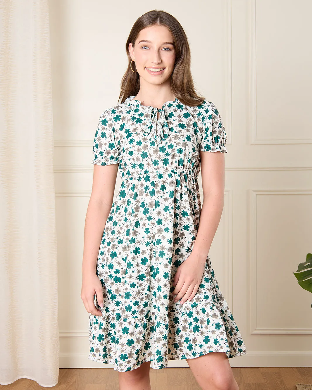 Senior Girls Blue Printed Dress sold by Redtag