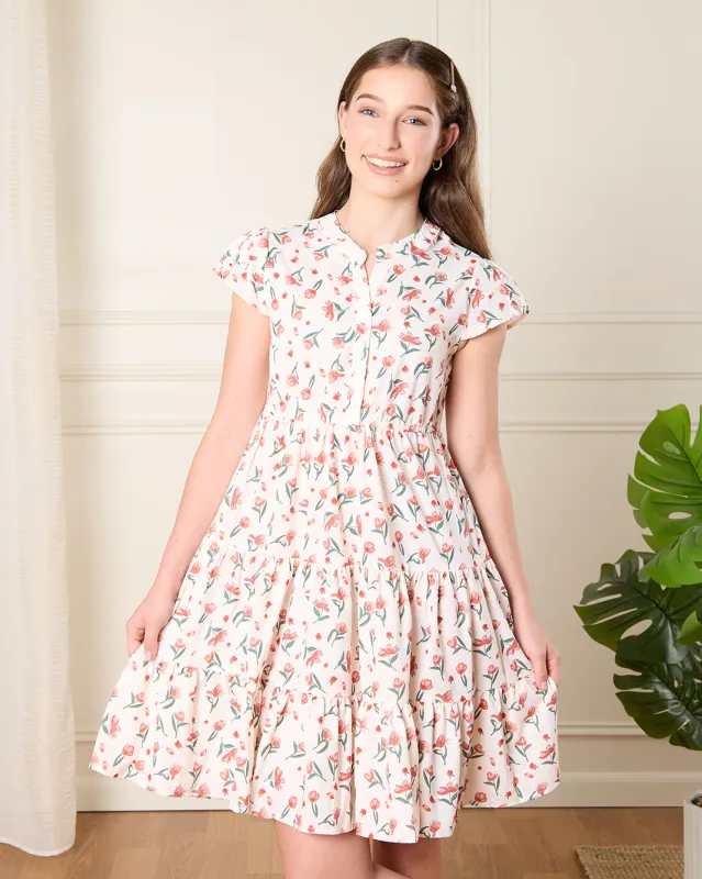 Senior Girls White Printed Dress sold by Redtag