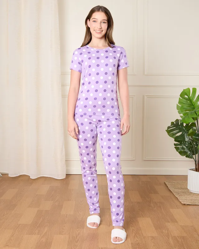 Senior Girls Purple Printed Pyjama Set (2 Piece) sold by Redtag