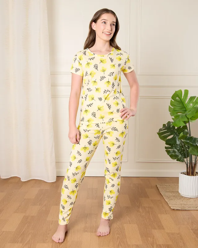 Senior Girls Yellow Printed Pyjama Set (2 Piece) sold by Redtag