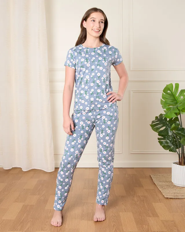 Senior Girls Blue Printed Pyjama Set (2 Piece) sold by Redtag