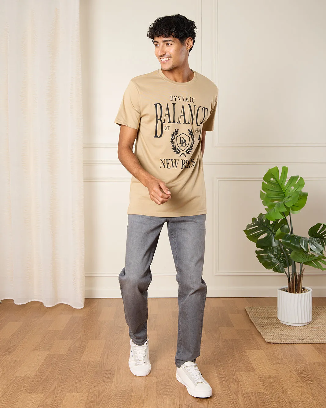 Men Beige Dynamic Balance T-Shirt sold by Redtag product image thumbnail 2