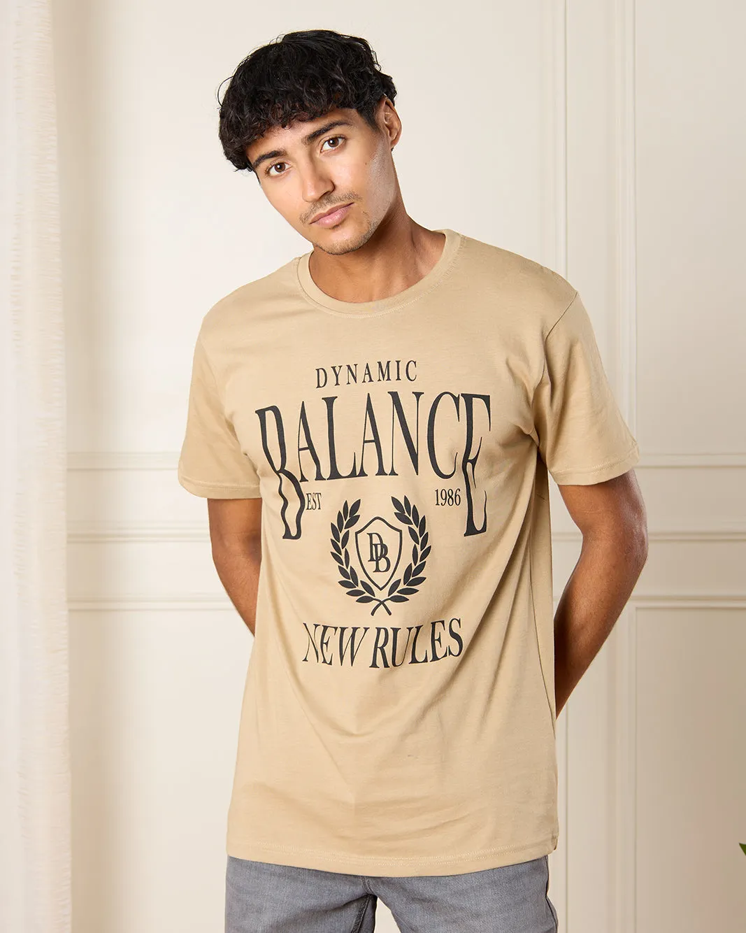Men Beige Dynamic Balance T-Shirt sold by Redtag
