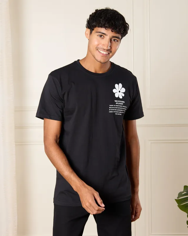 Men Black Floral Print T-Shirt sold by Redtag