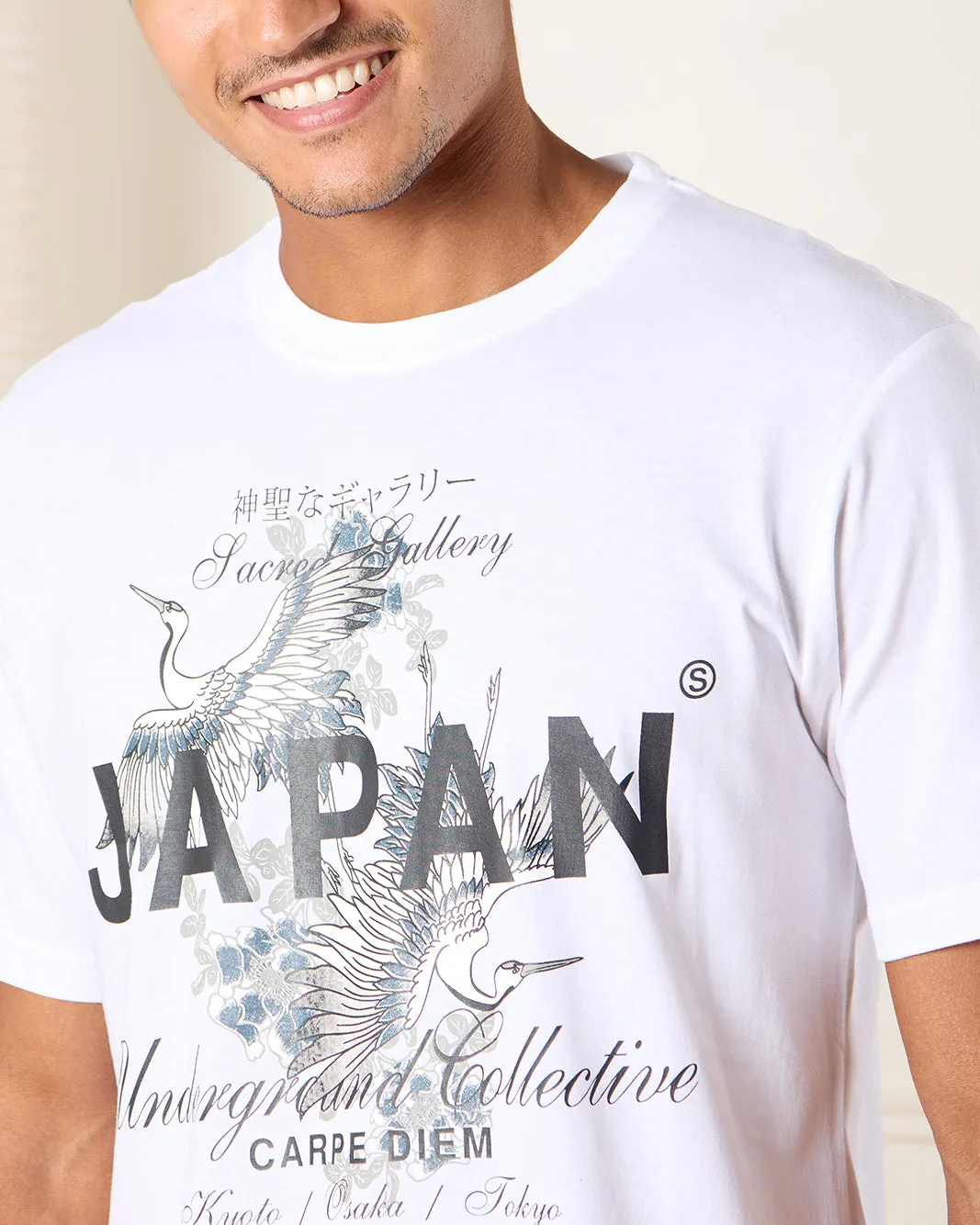Men White Japan Print T-Shirt sold by Redtag product image thumbnail 4
