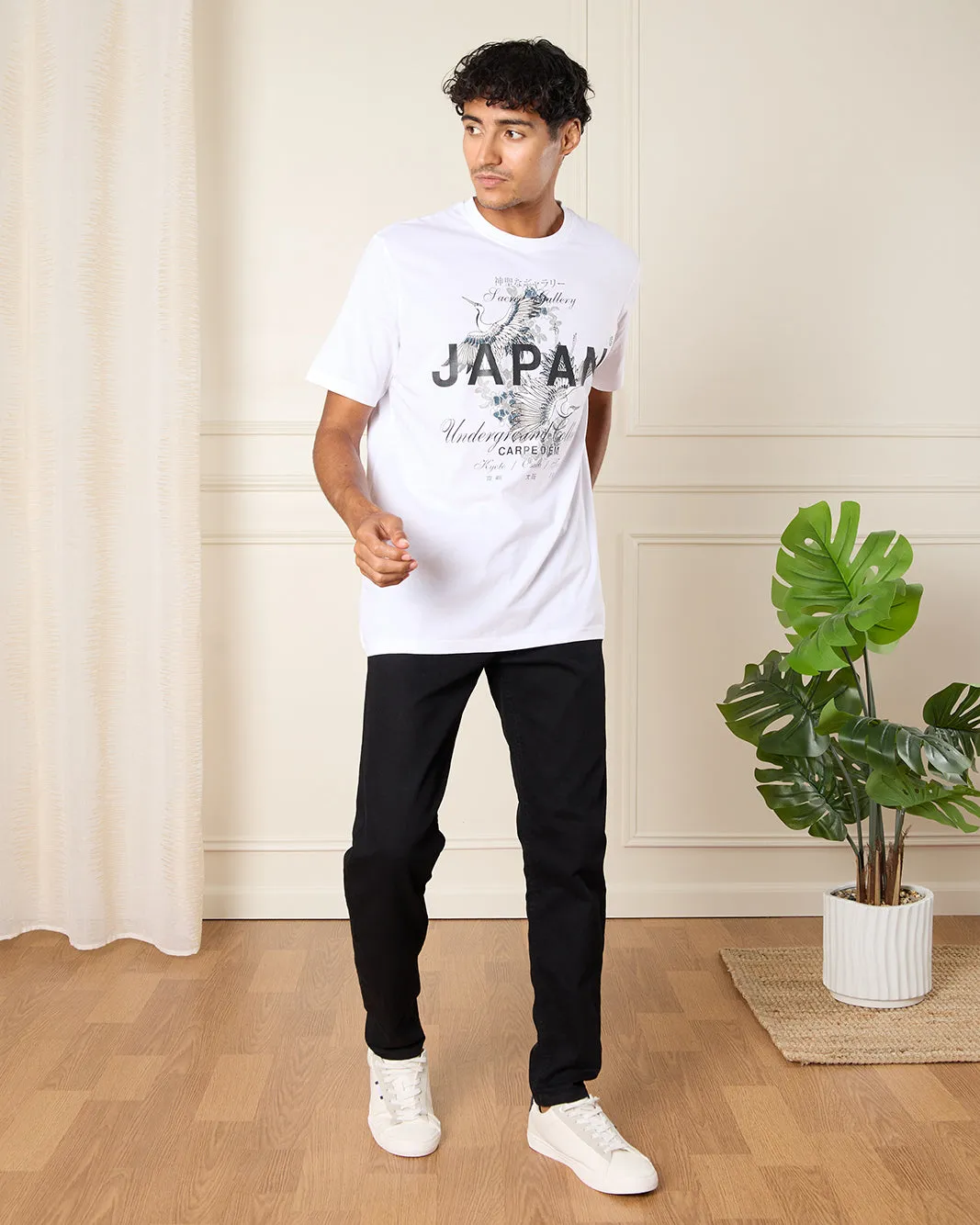 Men White Japan Print T-Shirt sold by Redtag product image thumbnail 2