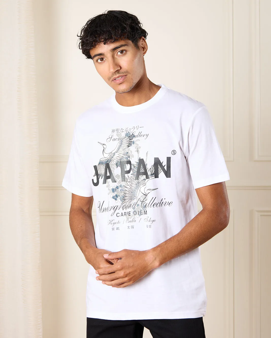 Men White Japan Print T-Shirt sold by Redtag