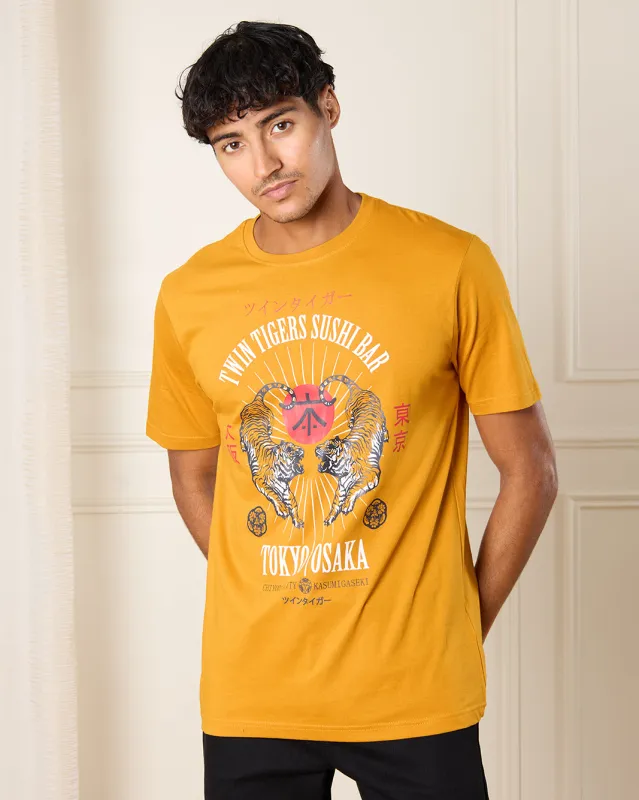 Men Yellow Tiger Print T-Shirt sold by Redtag