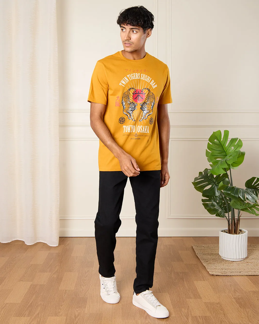 Men Yellow Tiger Print T-Shirt sold by Redtag product image thumbnail 2