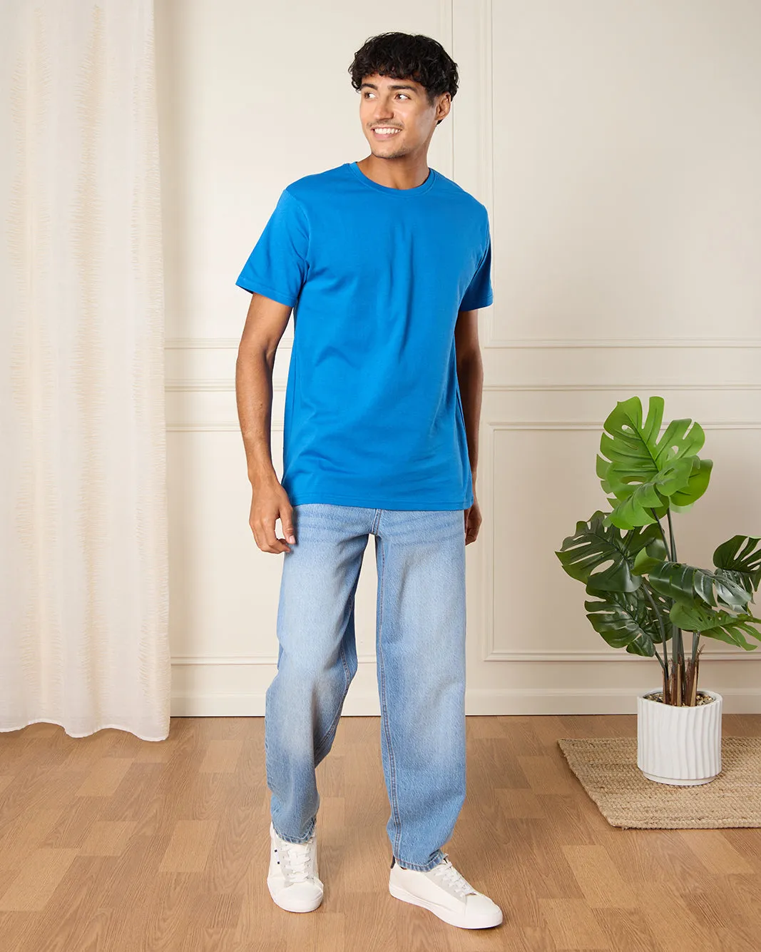 Men Blue Basic Solid T-Shirt sold by Redtag product image thumbnail 2